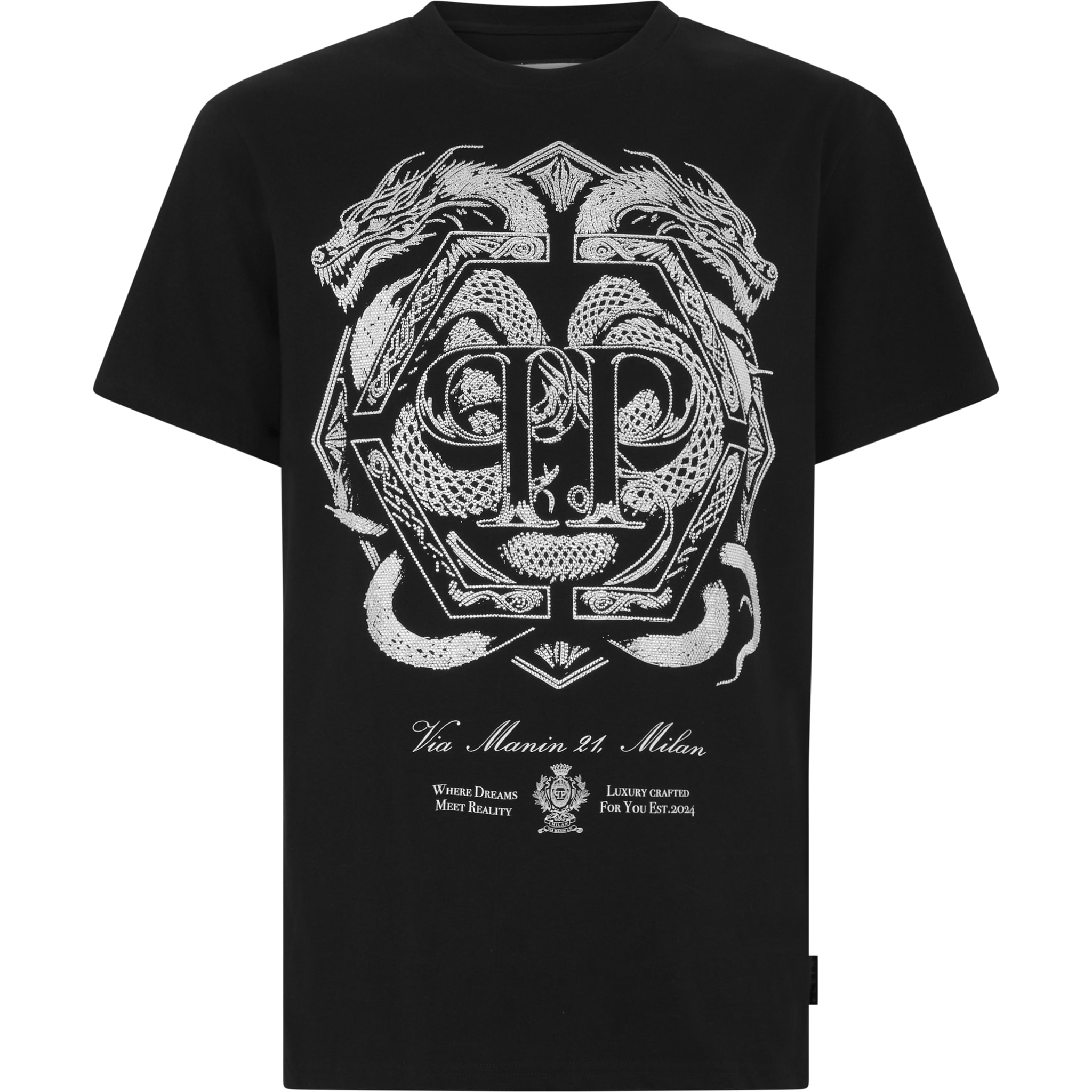 PHILIPP PLEIN Round Neck T-Shirt Full Of Stones Dragon