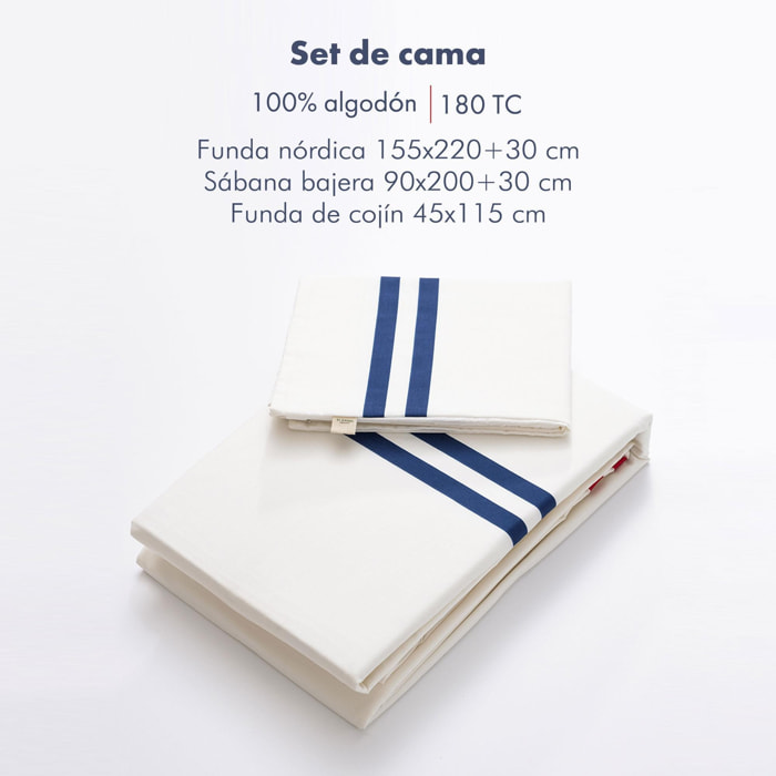 Juego de 3pzs color crudo (funda nórdica individual 155x200+30cm + sábana bajera 90x200+30cm + funda cojín 45x115cm) 100% algodón 180tc el ganso