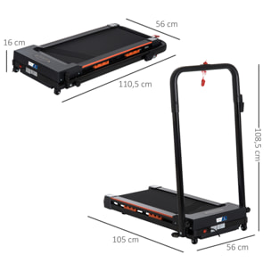 Tapis de course pliable - tapis de marche 6 Km/h max. 370 W - collaboration Aosom.fr x FFHandball - orange noir