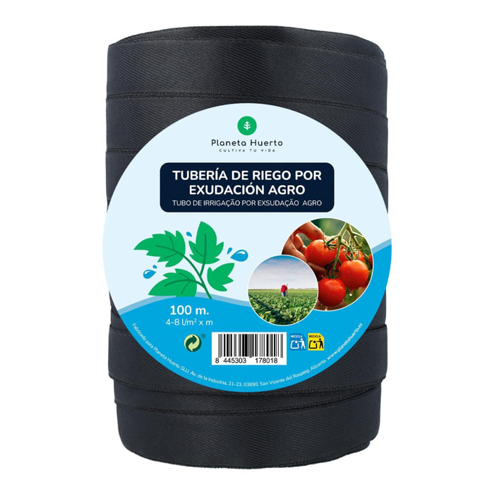 PLANETA HUERTO | Rollo Exudación Agro 100 m – Manguera de Riego Eficiente para Cultivos y Huertos