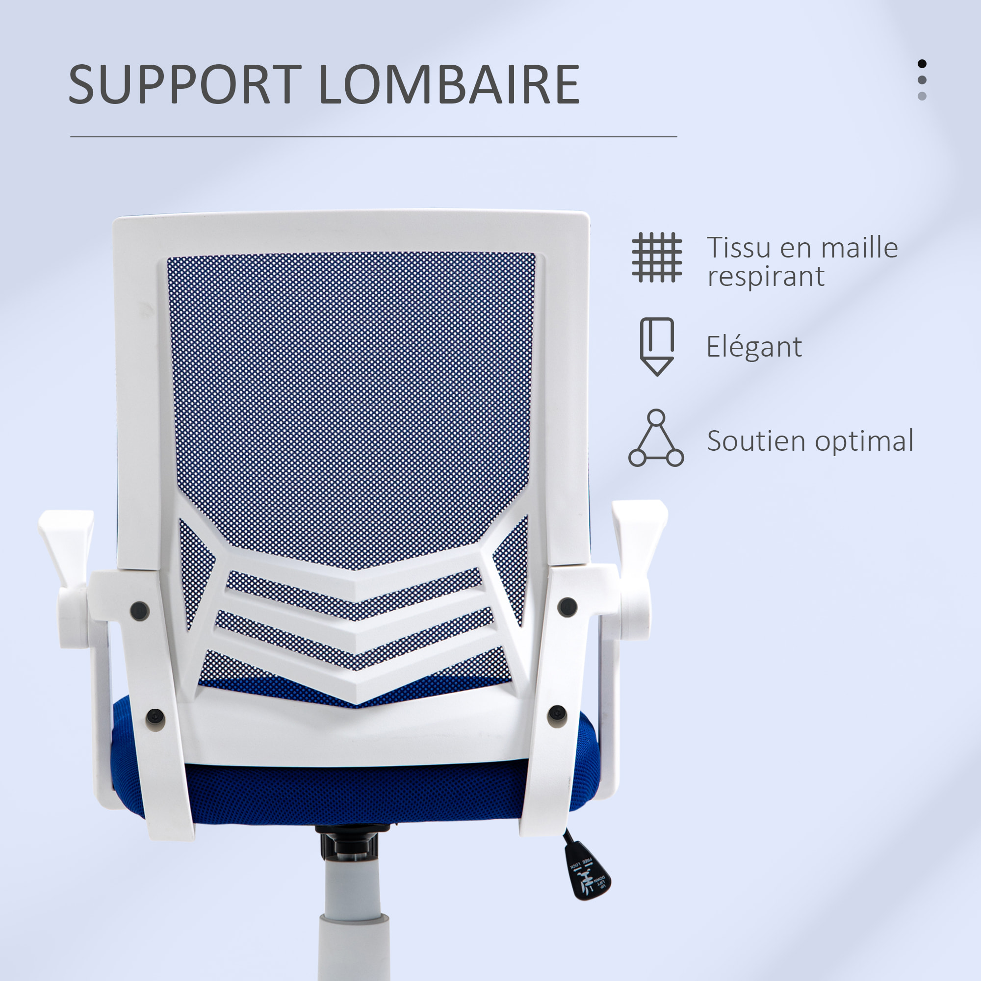 Vinsetto Chaise de bureau ergonomique support lombaires hauteur réglable pivotante 360° accoudoirs relevables polyester maille bleu