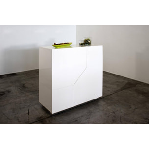 Credenza moderna a 2 ante geometriche, Made in Italy, Madia da ingresso, Buffet di design da soggiorno, Cm 100x43h106, Bianco lucido