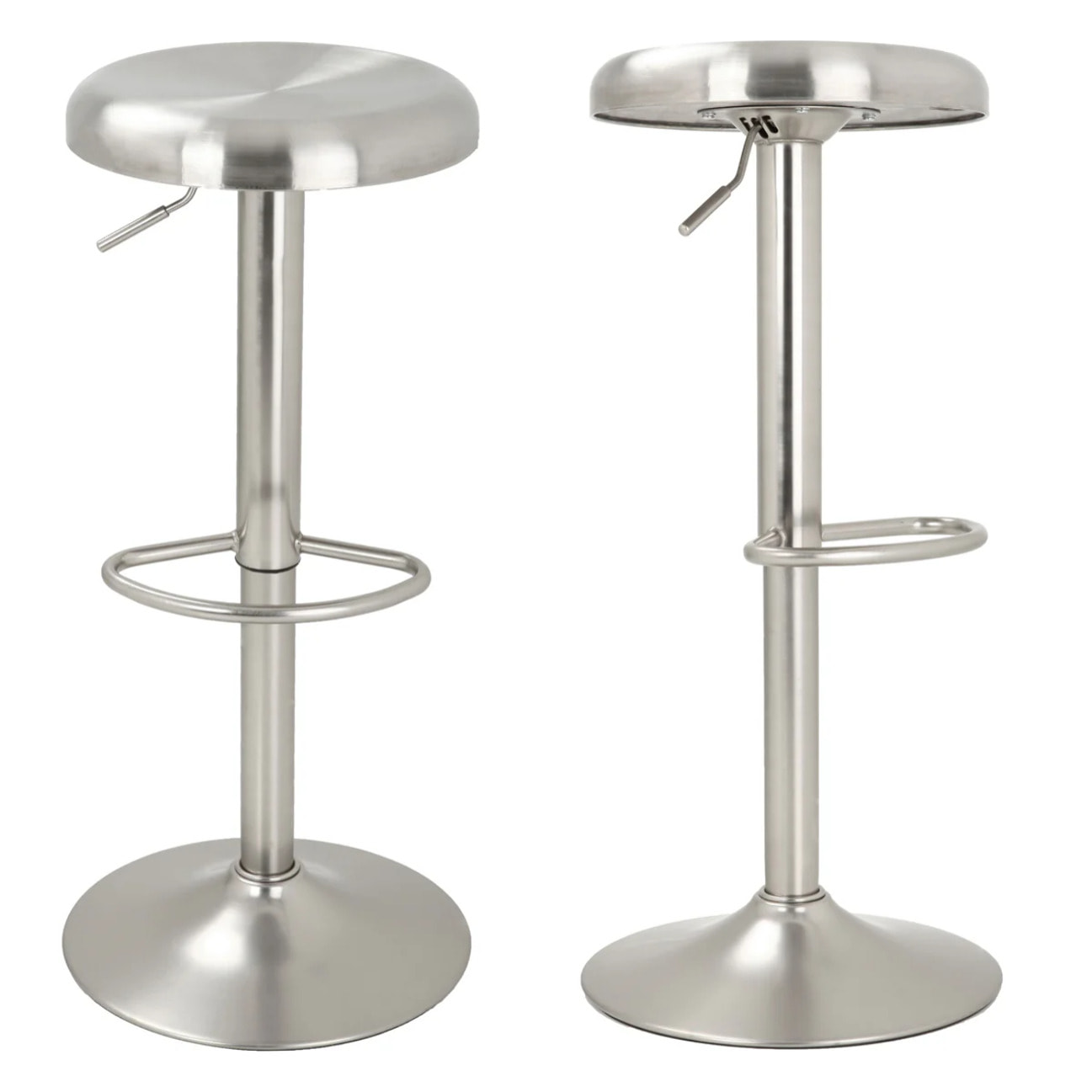 Lot de 2 tabourets de bar réglables en métal brossé 60/82 cm - Silver