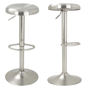 Lot de 2 tabourets de bar réglables en métal brossé 60/82 cm - Silver