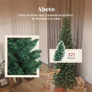 Árbol de Navidad Estrecho 180 cm, Árbol de Navidad Artificial con 321 Ramas, Soporte Metálico, Fácil de Montar, Decoración para Interior, Hogar, Oficina, Verde