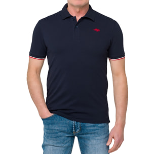 Polo con rayas finas LIZARD algodón piqué Azul marino