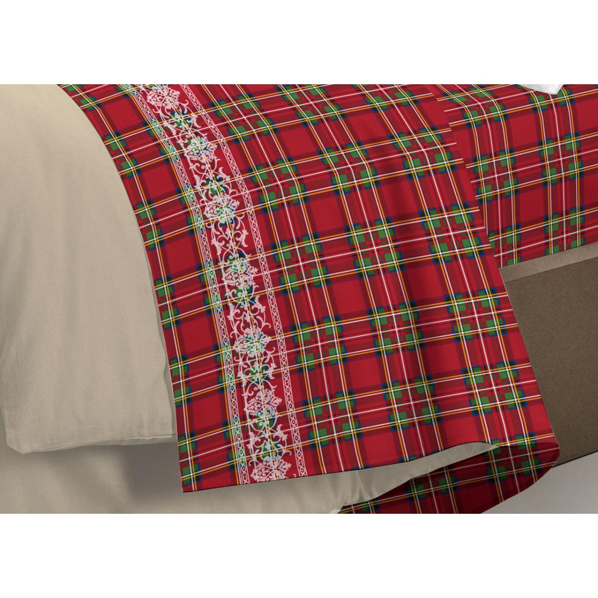 Completo Lenzuola 100% Cotone Cervo Tartan Rosso