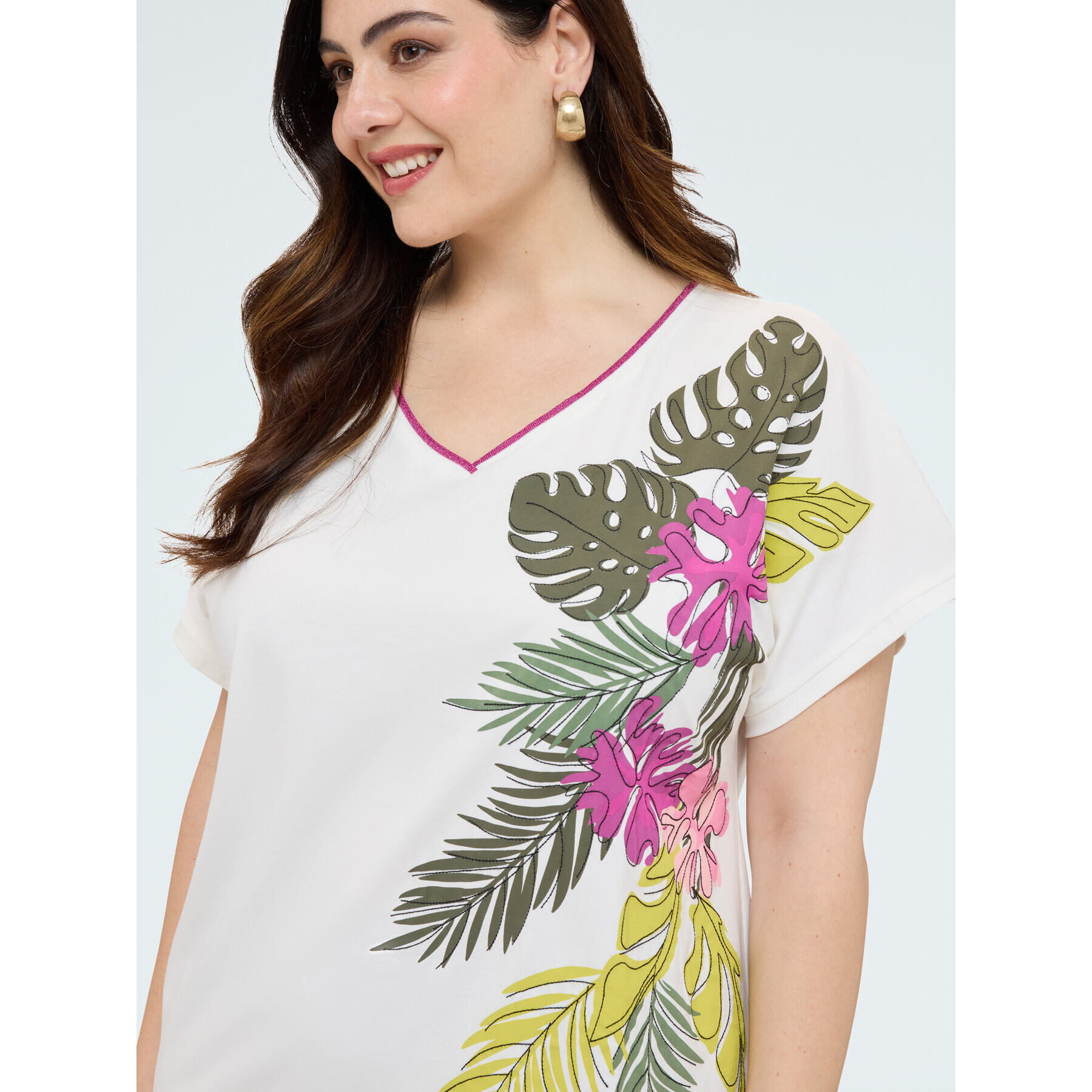 Fiorella Rubino - Camiseta de algodón con estampado tropical - Blanco