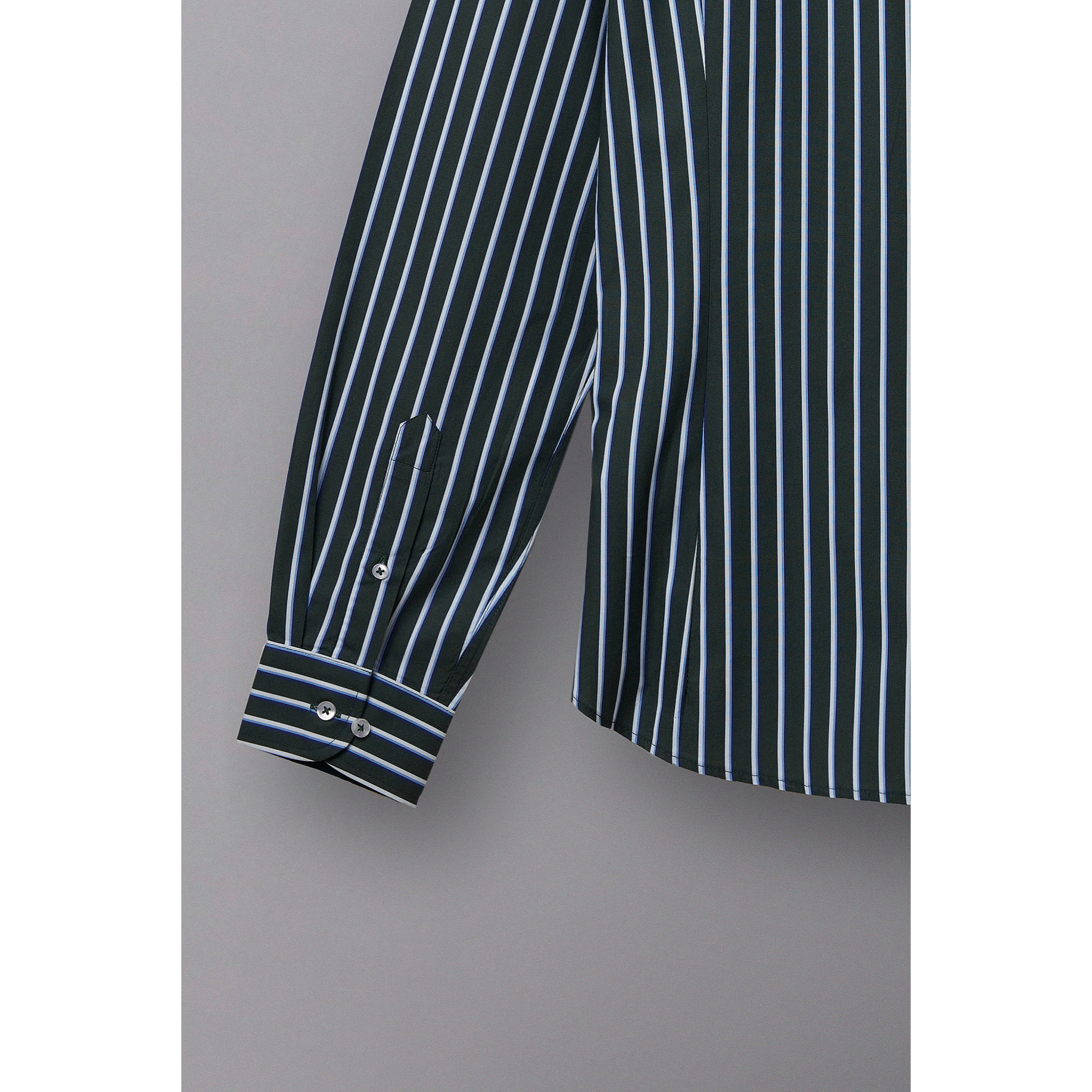 Camicia Uomo 1 Bottone Francese Slim Popeline Riga Larga Verde e Bianco