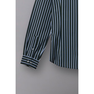 Camicia Uomo 1 Bottone Francese Slim Popeline Riga Larga Verde e Bianco