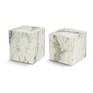 Table basse cube effet marbre blanc - style design (2 pièces) MARFA