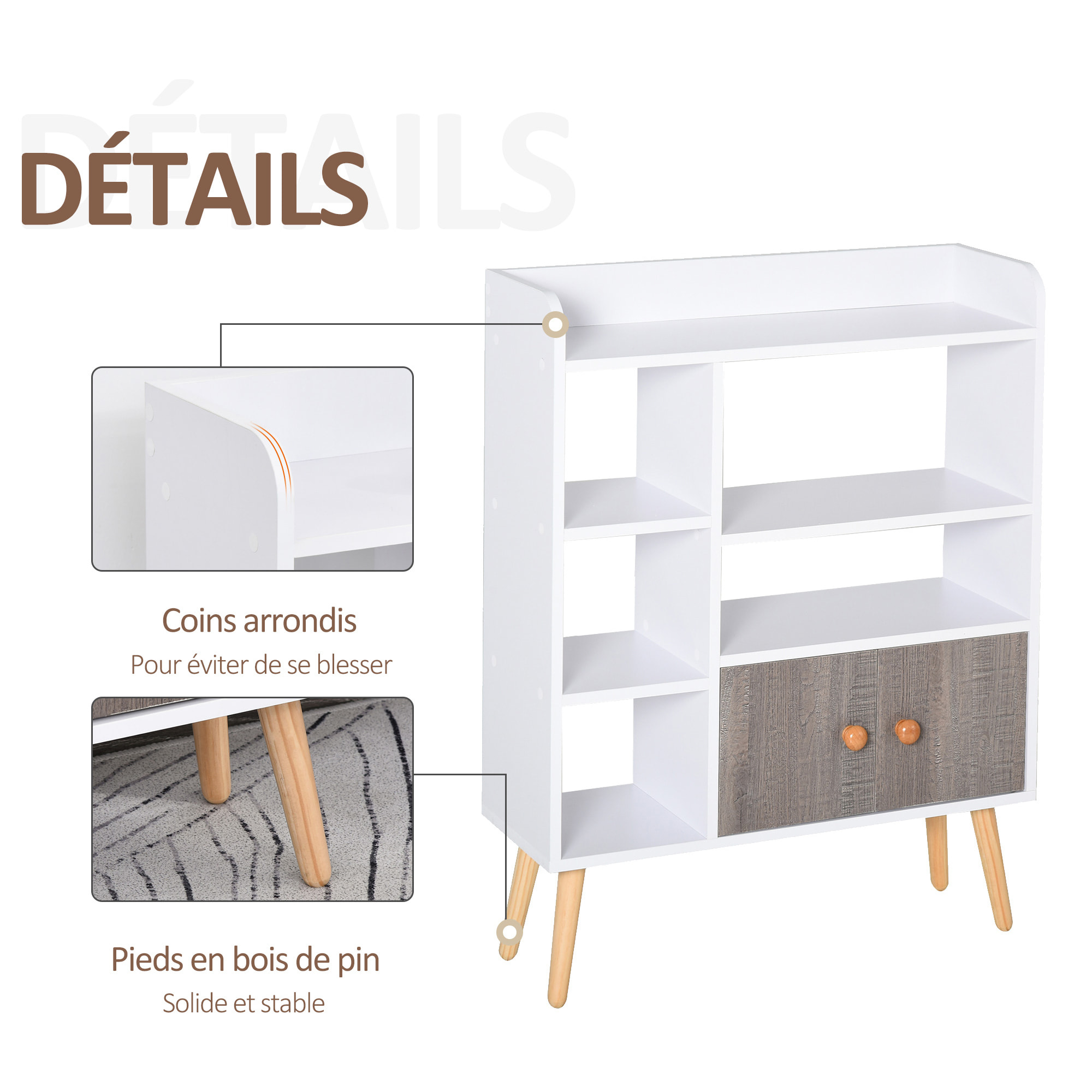 Bibliothèque scandinave multi-rangements blanc gris