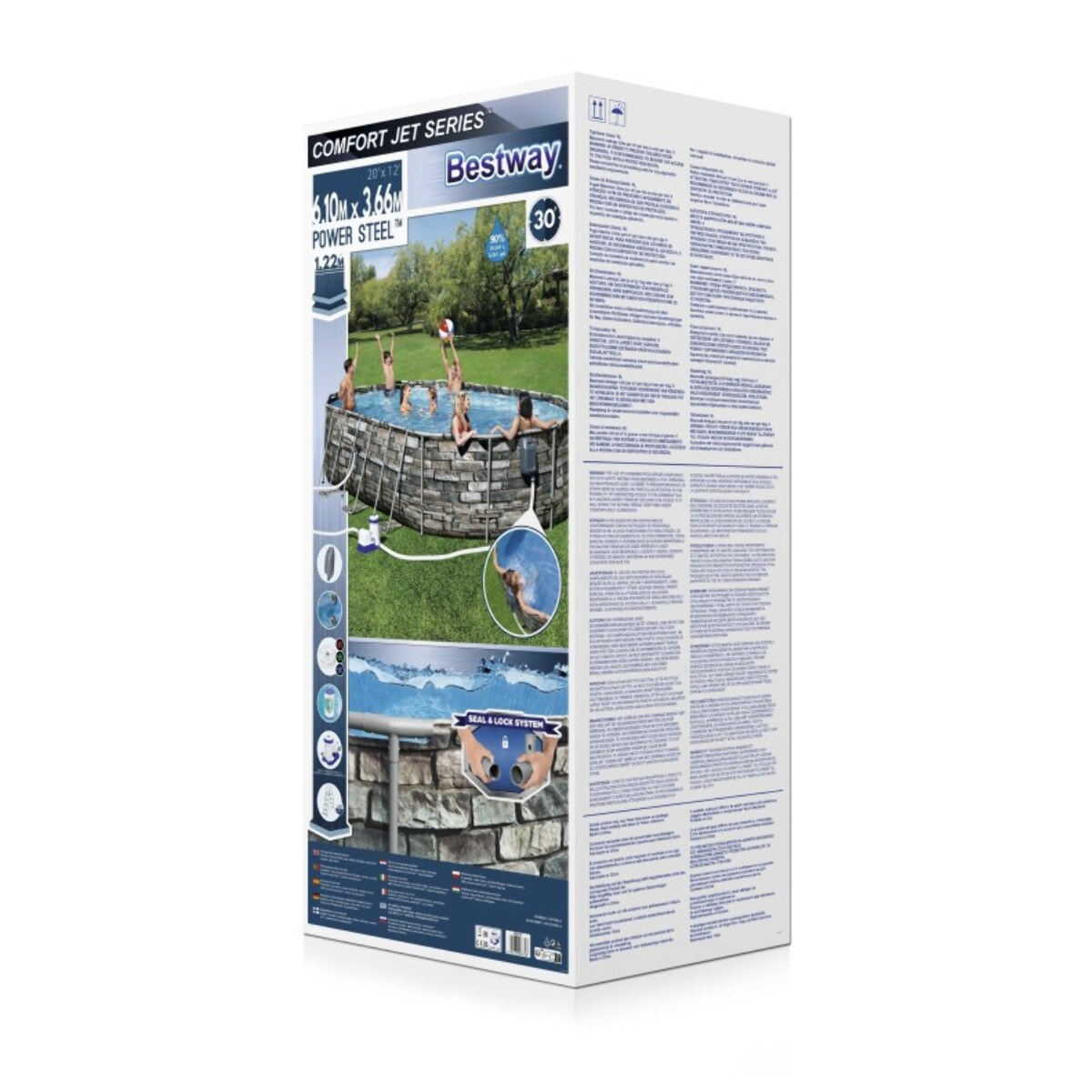 Bestway Piscine hors sol tubulaire ovale Bestway Power Steel Comfort Jet 610 x 366 x 122 cm décor pierres