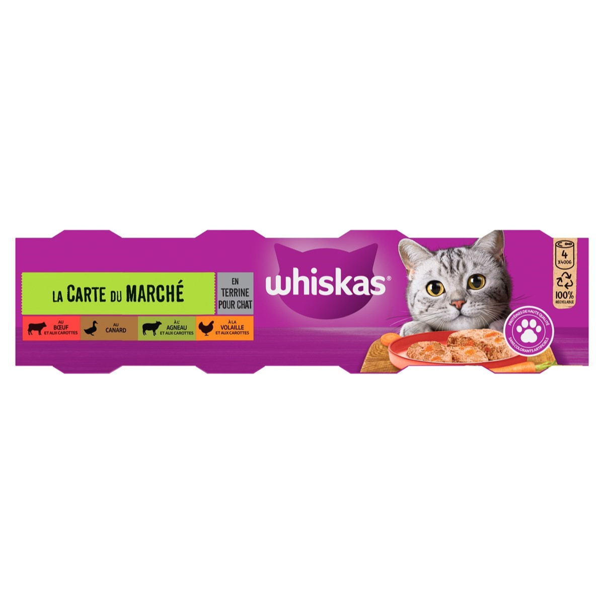 WHISKAS Boîtes en terrine 4 variétés pour chat 400g (4x6)