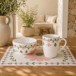 Lot de 6 mugs 36cl en porcelaine blanc et rose floral PRIMAVERA