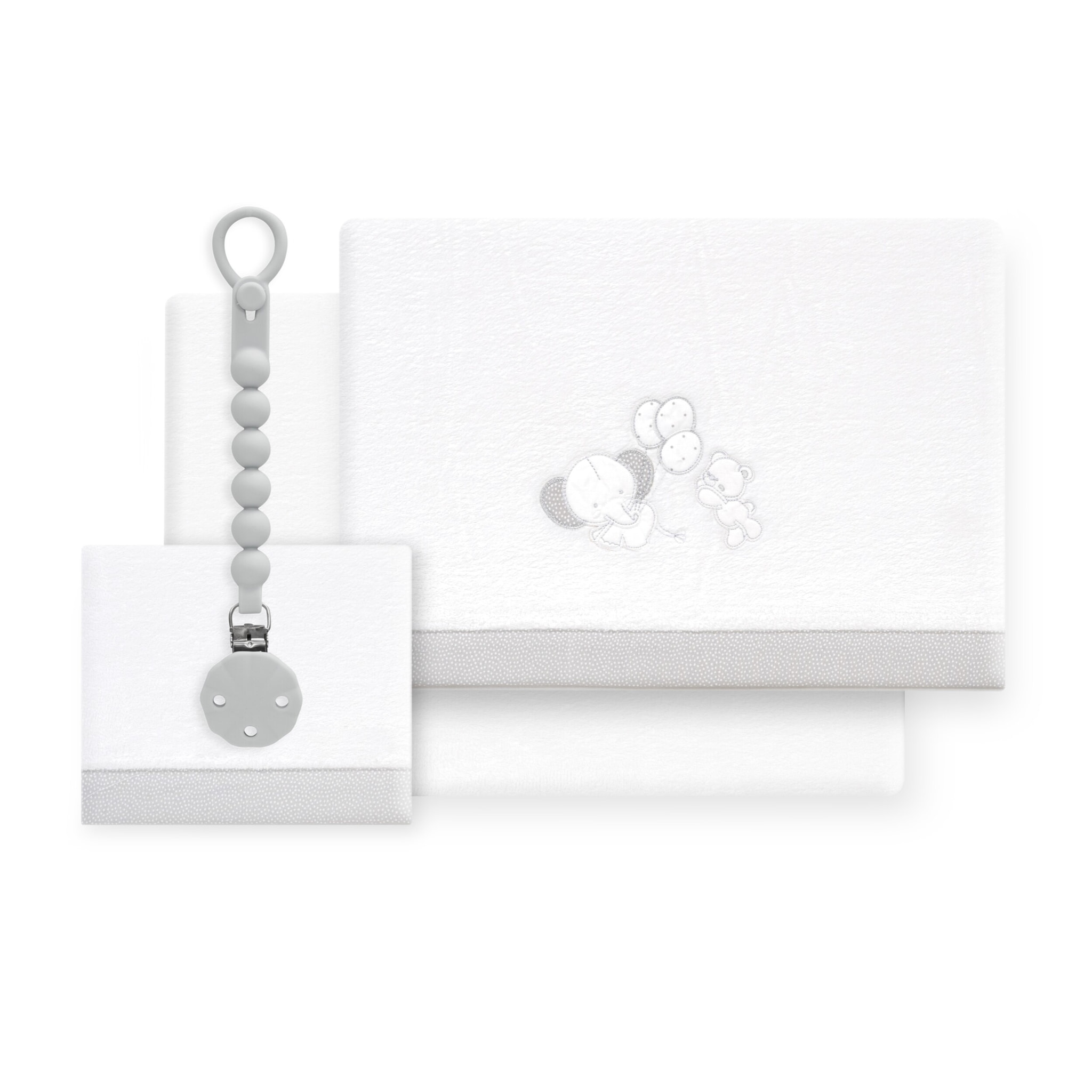 Triptico Cuna Coralina Oso Elefante Globos +Broche Bco/Gris