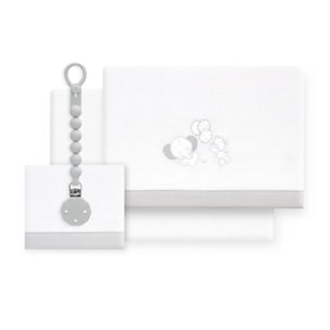 Triptico Cuna Coralina Oso Elefante Globos +Broche Bco/Gris