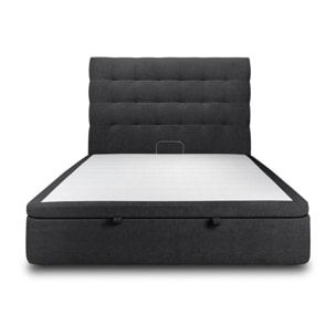 Lit coffre avec tête de lit capitonnée Tissu