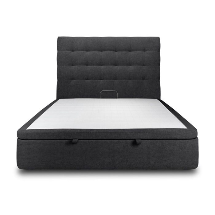 Lit coffre avec tête de lit capitonnée Tissu