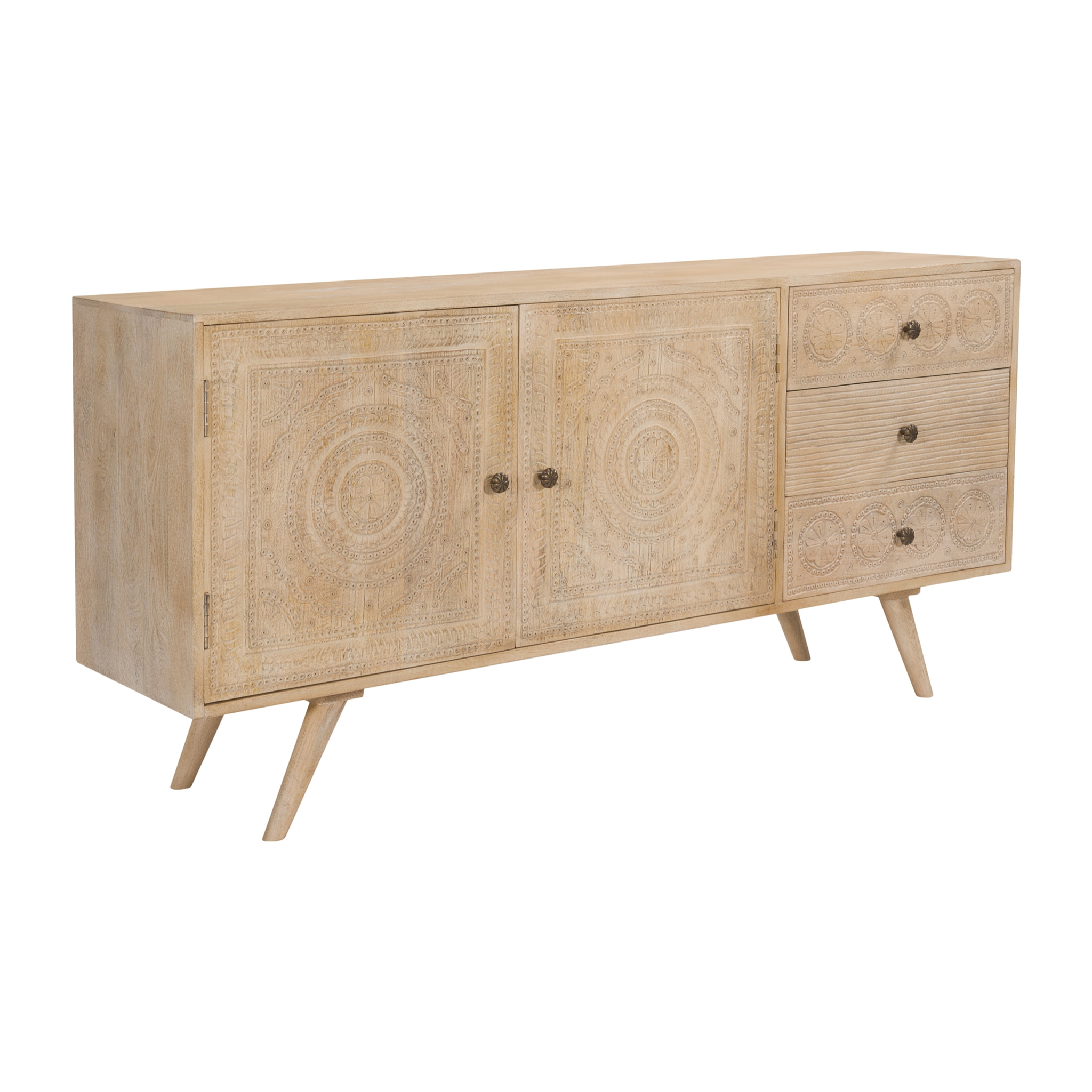 Buffet en bois gravé 2 portes 3 tiroirs - Tiya
