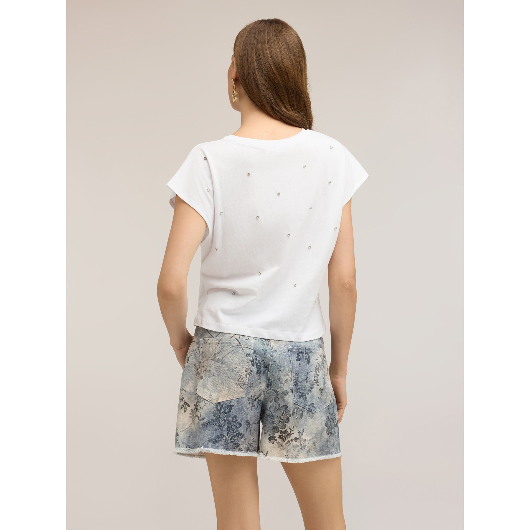 Motivi - Camiseta de jersey con piedras bordadas - Blanco