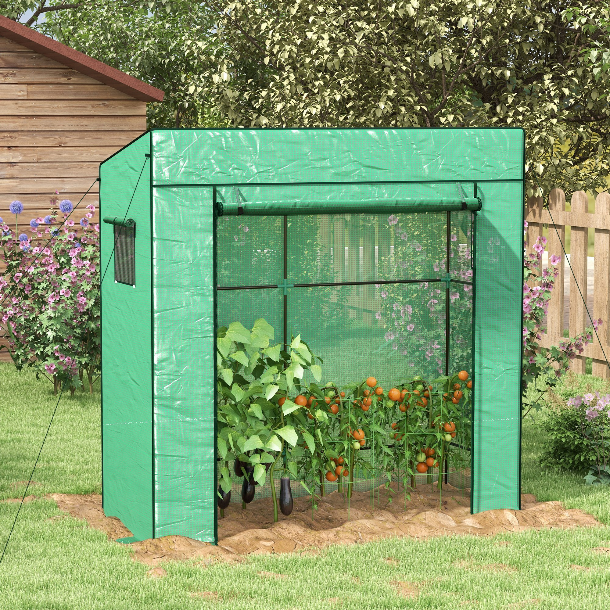 Invernadero Pequeño Invernadero de Exterior con Ventanas de Malla y Puerta con Cremallera Invernadero para Cultivar Tomates Plantas Flores 196x77x197 cm Verde