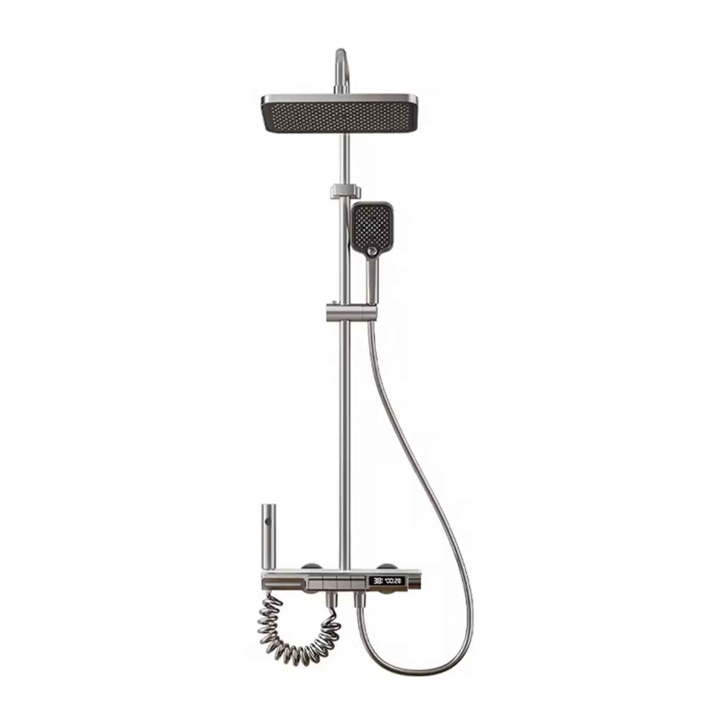 Juego de ducha completo Y2 montado en pared. Con pantalla digital y múltiples modos de agua, con mezclador, iluminación ambiental y control preciso.
