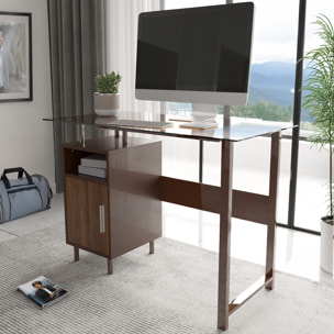 Scrivania Con Ripiano Lucido Vetro Con 2 Scomparti Scrittoio Mobile Computer Desk Ufficio Studio Cameretta Soggiorno Sala Pranzo 110x76.5x55 cm Rovere