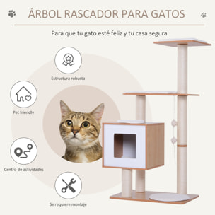 árbol Rascador para Gatos de Madera 71,5x49,5x120 cm con Cueva y Postes de Sisal