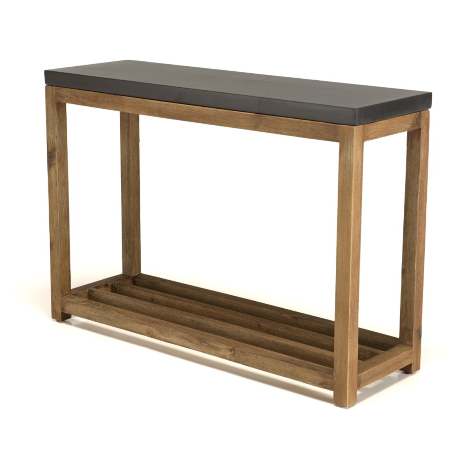 HECTOR - Console rect. PM double plateau effet béton foncé et acacia