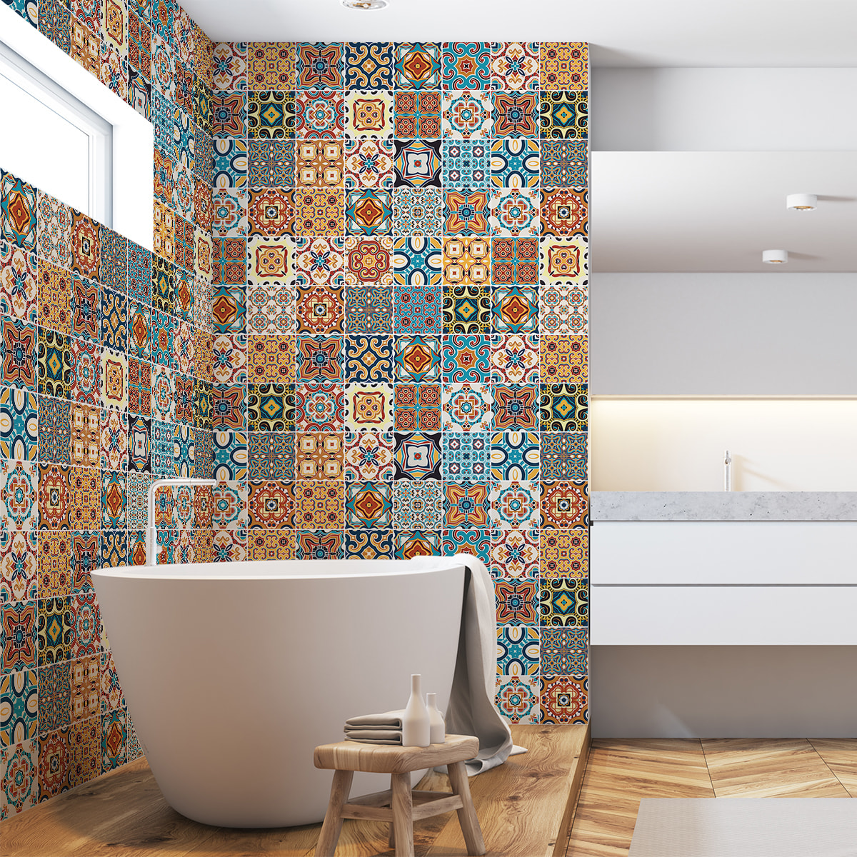 Stickers muraux - Sticker Mural Carrelage adhésif Cuisine Salle de Bain - 30 STICKERS CARREAUX DE CIMENT AZULEJOS CANDIDA