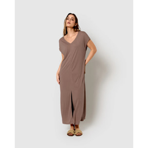Vestido largo viscosa beige
