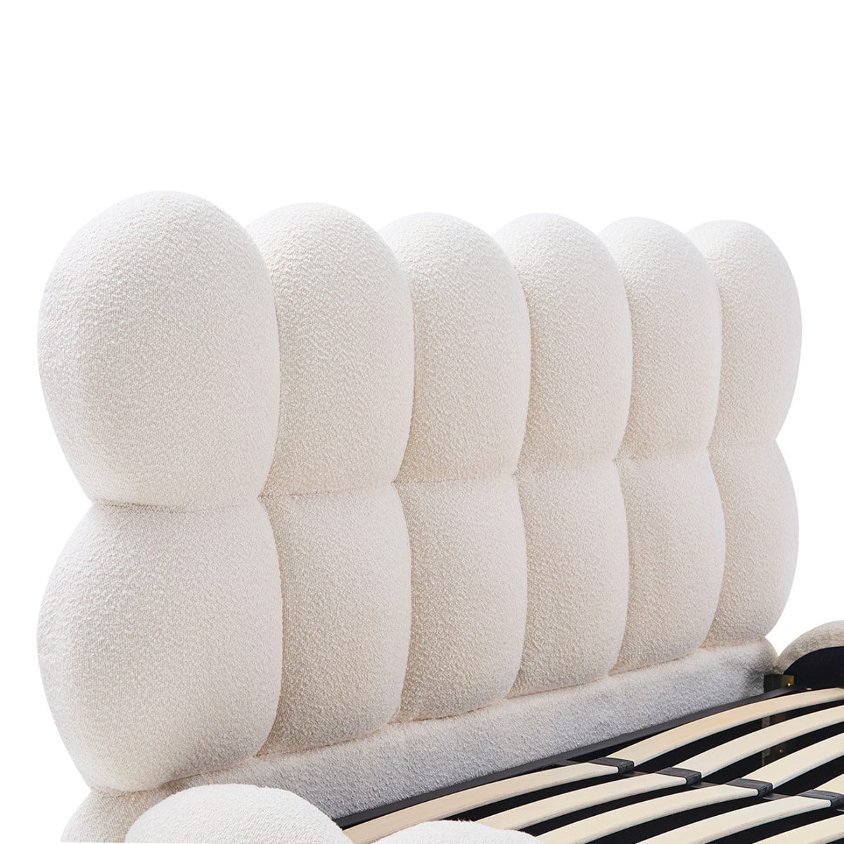 Lit coffre laine bouclée blanche 2 places