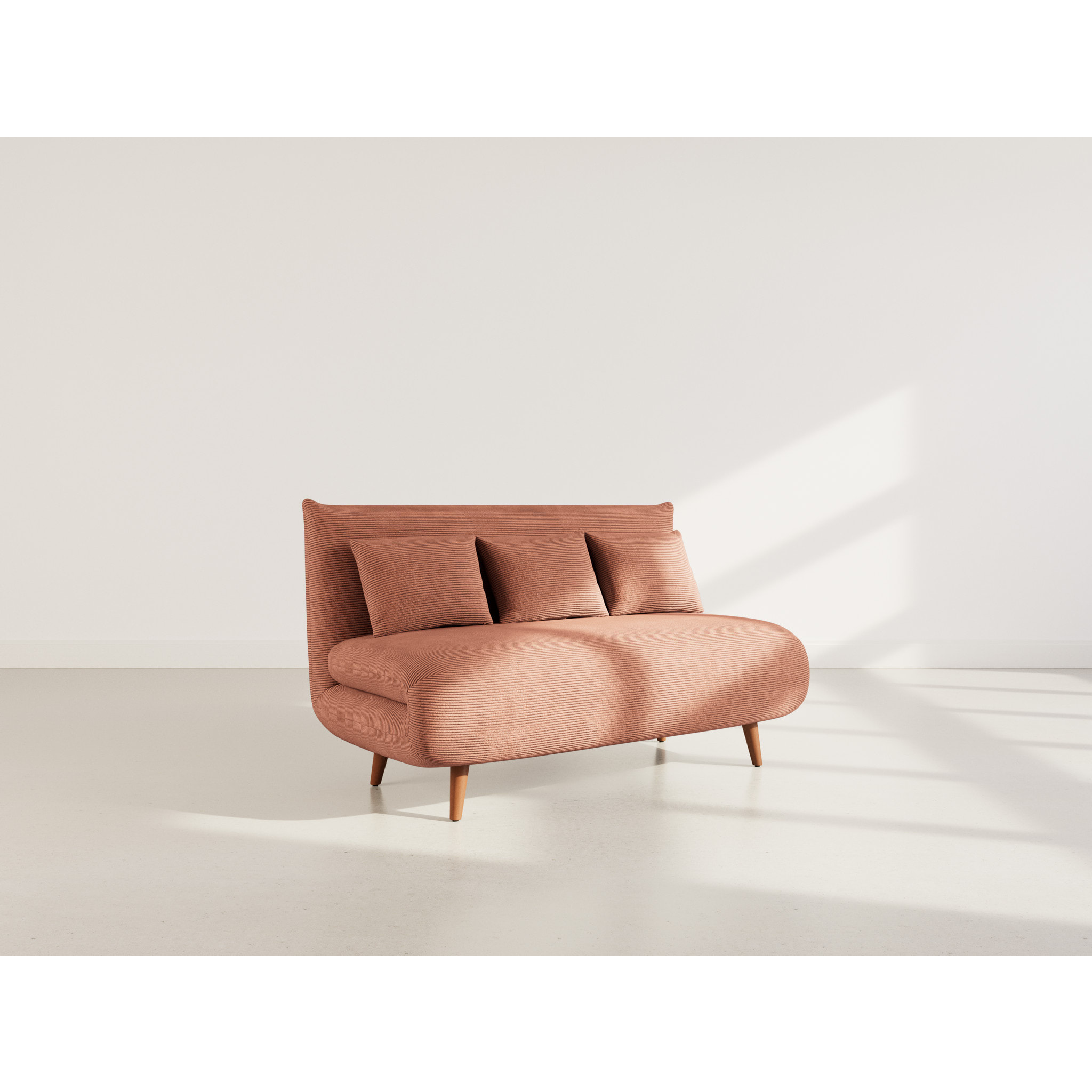 Lumi - Banquette convertible clic-clac 2 places en velours côtelé - Terracotta