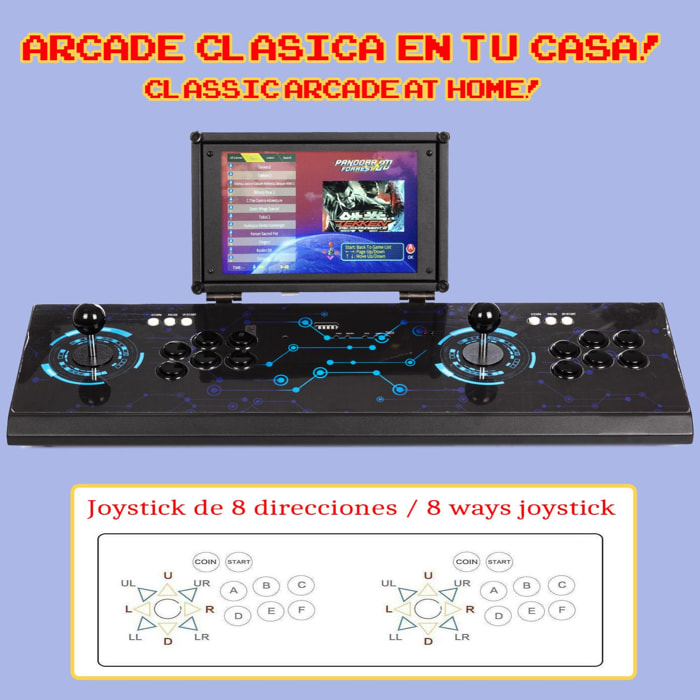 Consola retro ARACADE 3D 64Gb 4222 juego WIFI PANDORA FORREST. Pantalla full 10'' para dos jugadores.
