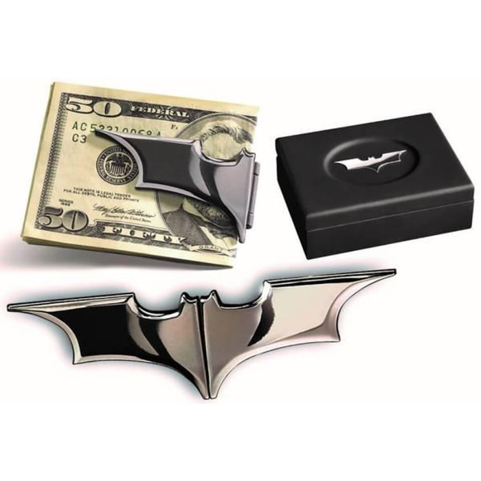 Batman Batarang Fermasoldi Pieghevole con Clip Cromato Nero Noble Collection