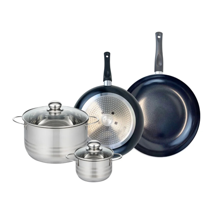 Ensemble de 2 Poêles de cuisson 28 et 32 cm et 2 faitouts 14 et 24 cm Elo Prima Brillant