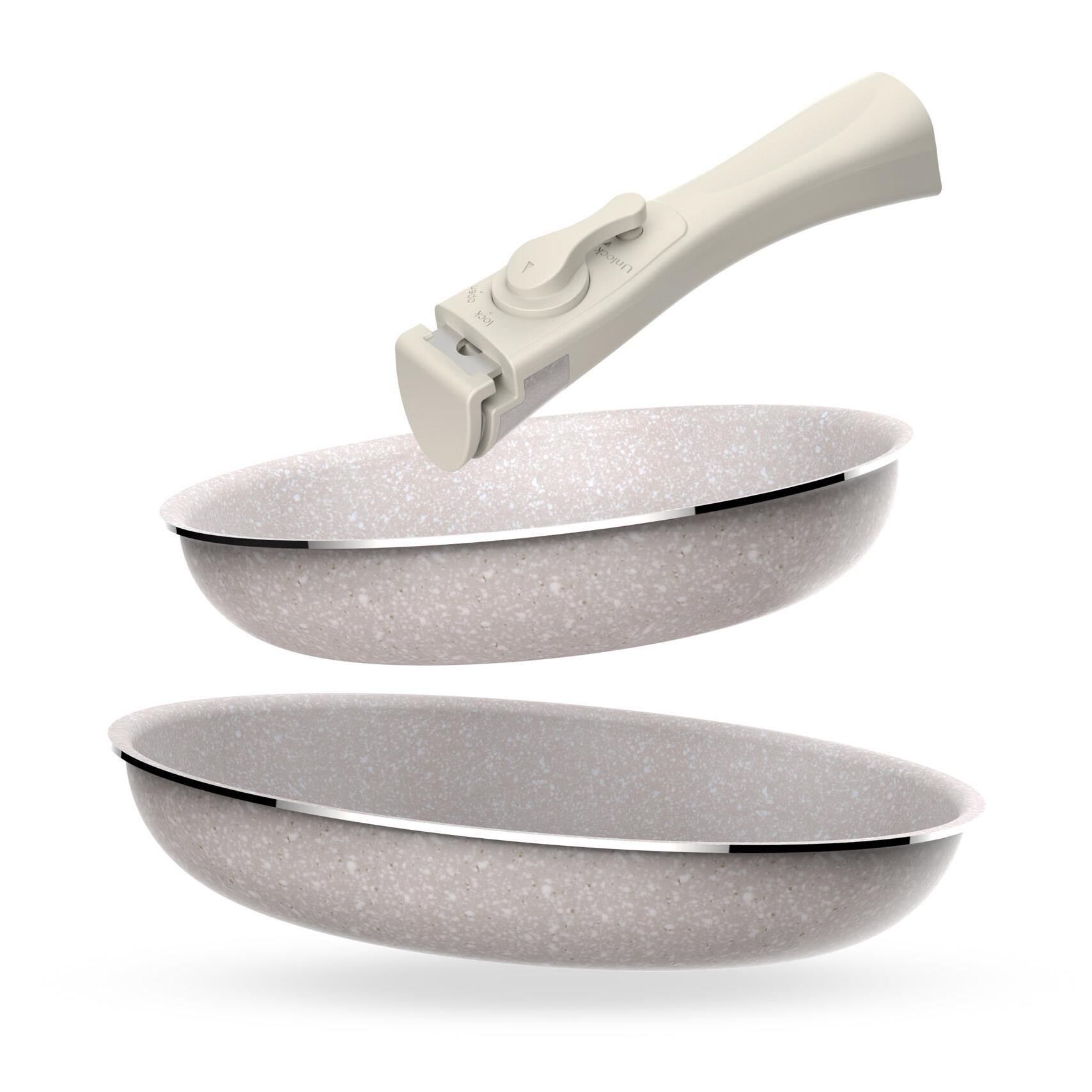 Juego de 2 sartenes Ø24Ø28cm aluminio prensado,recubrimiento ILAG antiadherente,mango extraíble,apto inducción,sin PFOA,apto lavavajillas y horno