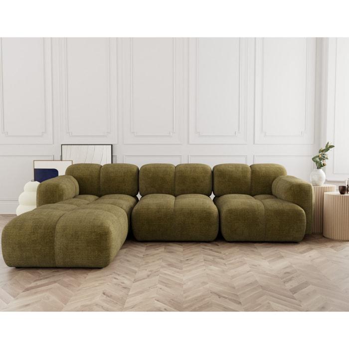 Grace - canapé modulable d'angle réversible 4 places en velours texturé - Vert Olive