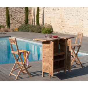 HARRIS - Chaise pliante de bar jardin en bois Teck