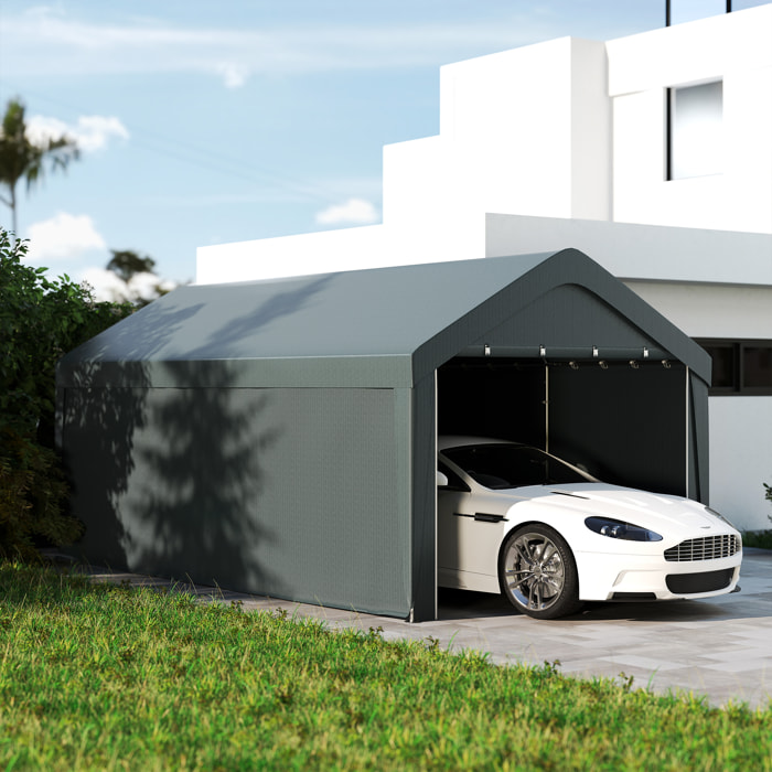 Carpa Garaje 6x3 m Garaje Exterior para Coche Impermeable Cobertizo de Exterior Anti-UV con Paredes Laterales Desmontables y 2 Puertas con Cremallera Gris Oscuro