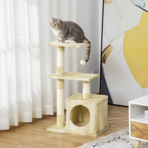 árbol Rascador para Gatos de Felpa y Sisal 50x30x80cm Beige