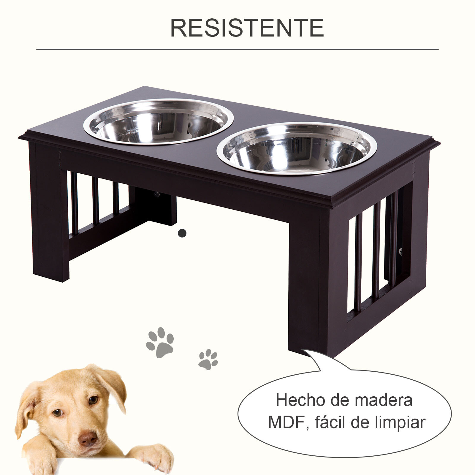 Comedero para Perros de Acero y MDF 58,4x30,5x25,4cm Marrón