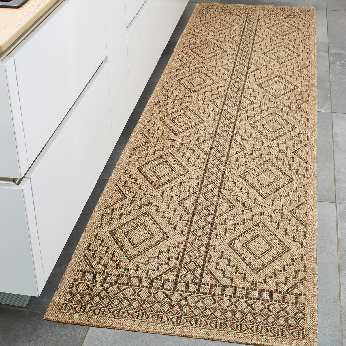 Nature - tapis aspect jute à motifs losanges marron