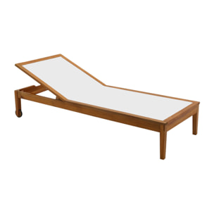 Bain de soleil blanc et bois massif NAVEEN