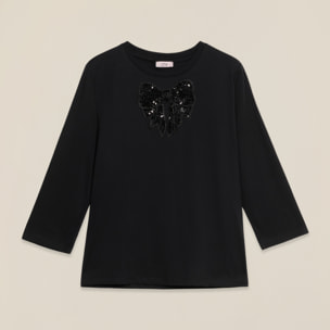 Oltre - Camiseta de jersey con parche de lentejuelas - Negro