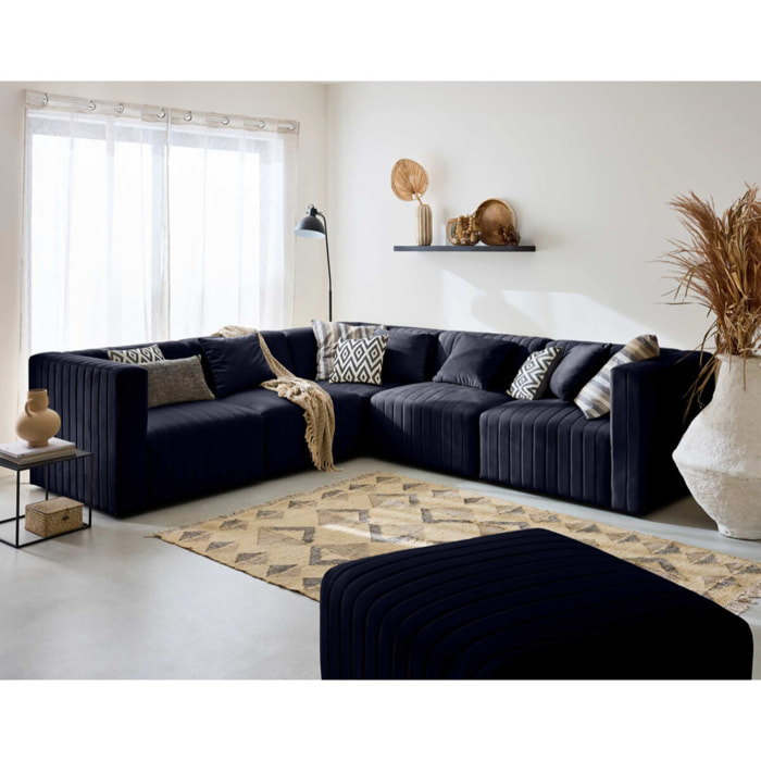 Nova - canapé modulable d'angle réversible - 6 places - en velours - Bleu marine