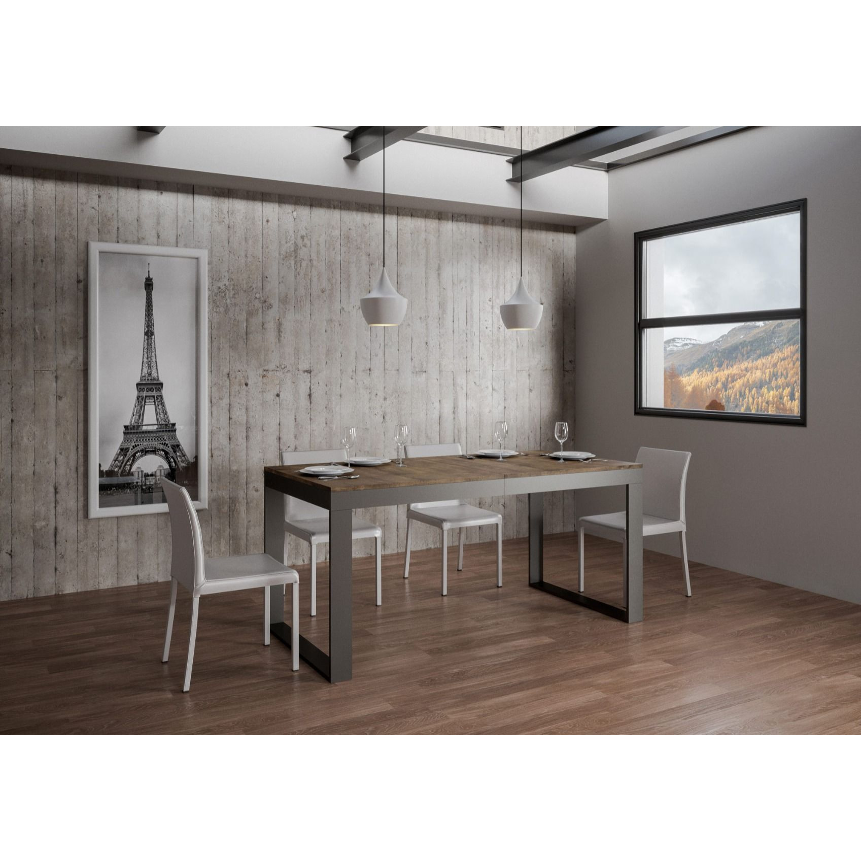 Table extensible 90x180/440 cm Tecno Evolution Noyer cadre Anthracite