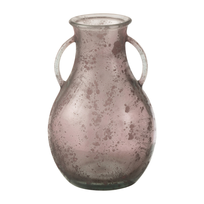 J-Line vase Bouteille 2 Anses - verre - vieux rose - 32.5 cm de hauteur