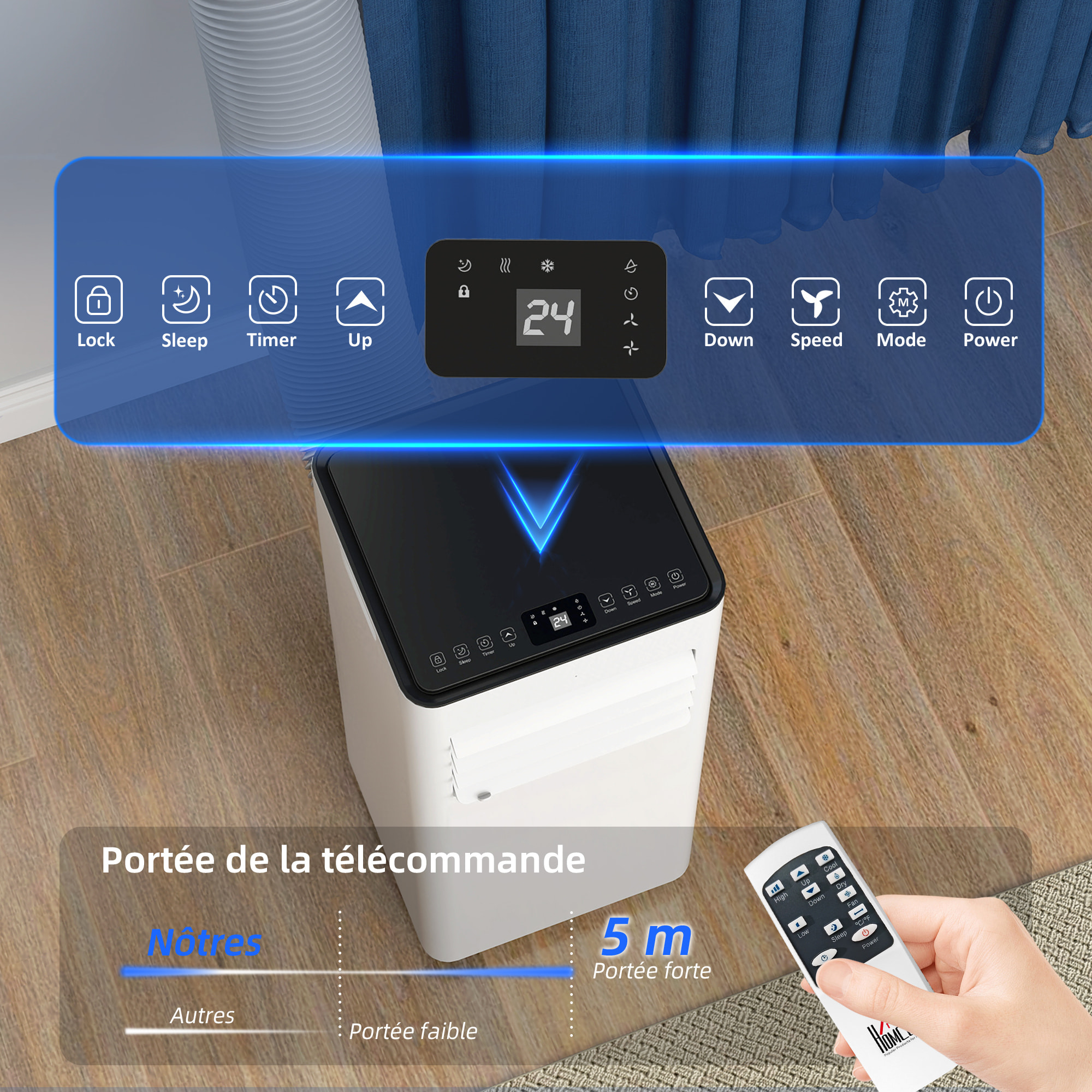 Climatiseur mobile 7000BTU 3 en 1 refroidissement ventilateur déshumidificateur télécommande kit d'évacution inclus blanc